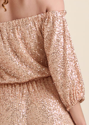 Off-Shoulder Sequin Jumpsuit - Rose Gold - thumbnail-3