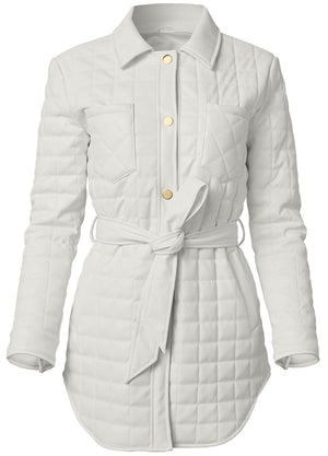 Faux-Leather Shacket  - White - thumbnail-6