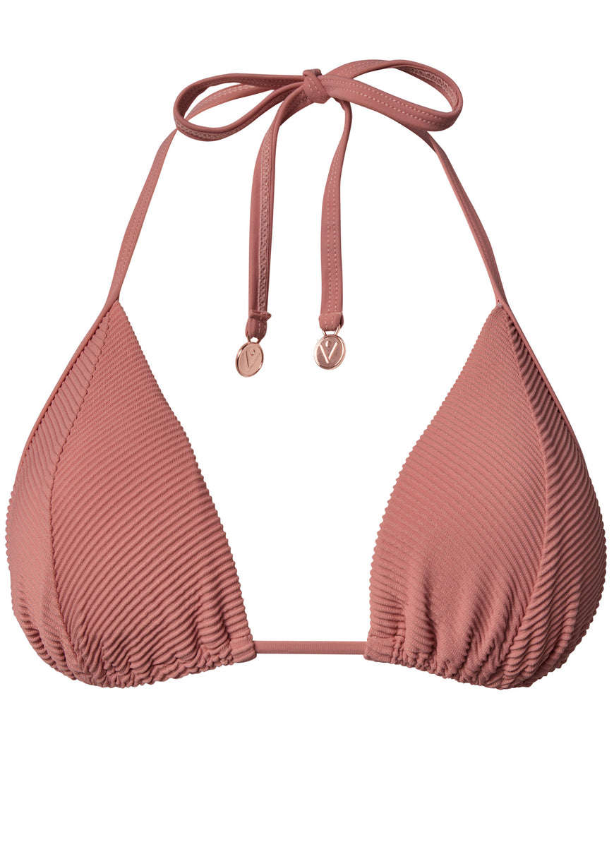 Rib Triangle Bikini Top - Pink Rosette