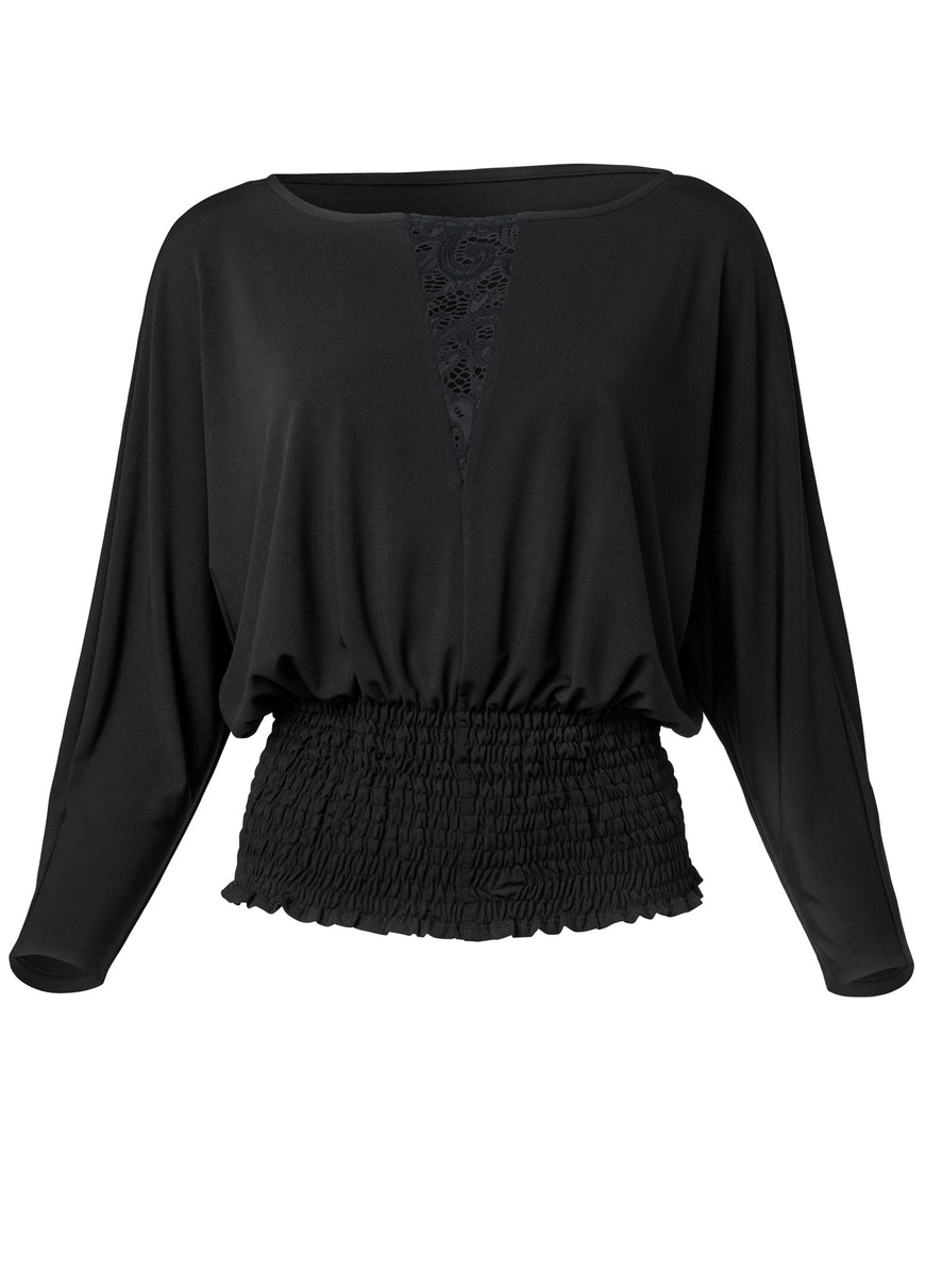 Smocked Waist Blouson Top - Black