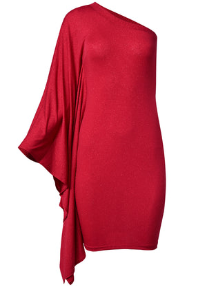 One-shoulder shimmer dress - Red - thumbnail-6