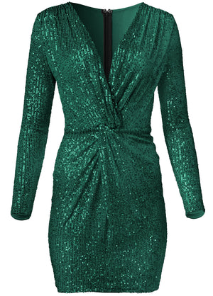 Twist-Front Sequin Dress - Olive - thumbnail-5