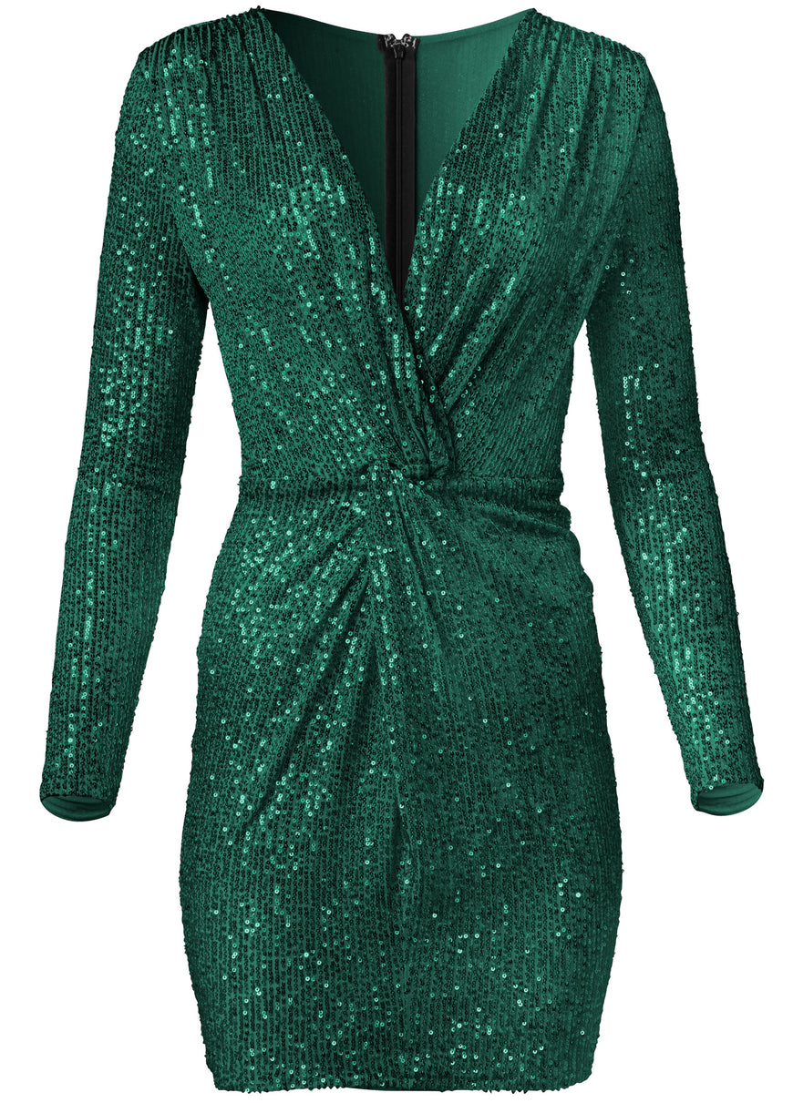 Robe à sequins torsadée sur le devant - Olive