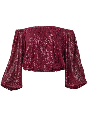 Off-The-Shoulder Sequin Top - Wine - thumbnail-6