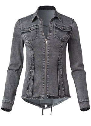 Lace-Up Back Denim Top - Grey Multi - thumbnail-6