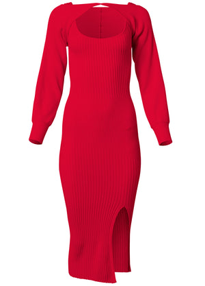 Sweater Dress With Shrug - Red - thumbnail-5