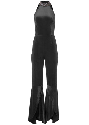 Beaded Mock-Neck Jumpsuit - Black - thumbnail-5