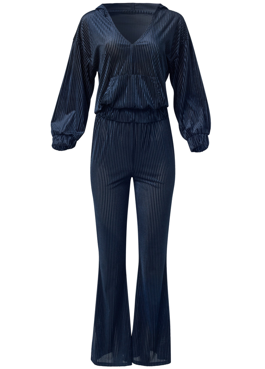 Ribbed Velvet Pant Set - Navy