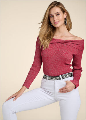 Shimmer Twist-Front Sweater - Red Multi - thumbnail-1