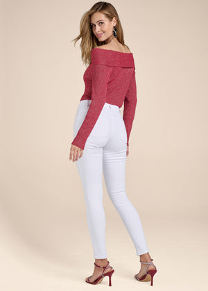 Shimmer Twist-Front Sweater - Red Multi - thumbnail-3