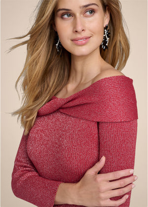 Shimmer Twist-Front Sweater - Red Multi - thumbnail-4