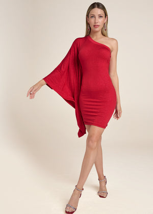 One-shoulder shimmer dress - Red - thumbnail-2