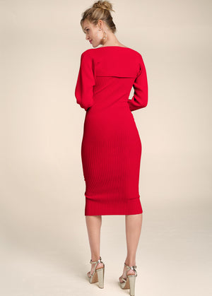 Sweater Dress With Shrug - Red - thumbnail-2