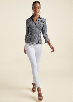 Lace-Up Back Denim Top - Grey Multi - thumbnail-3