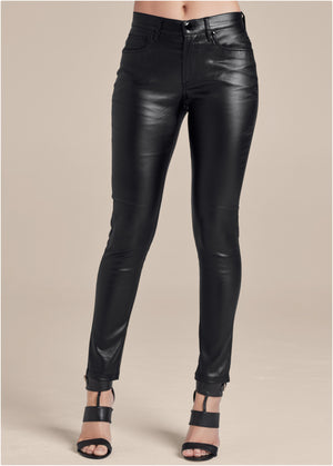 5-Pocket Faux-Leather Pants - Black - thumbnail-2