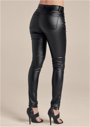 5-Pocket Faux-Leather Pants - Black - thumbnail-3