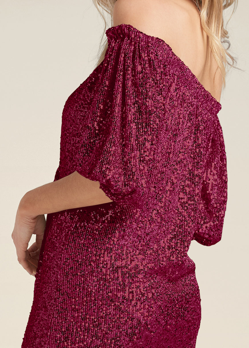 Sequin Off-The-Shoulder Dress - Red