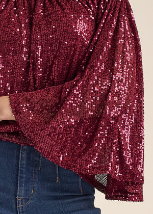 Off-The-Shoulder Sequin Top - Wine - thumbnail-4