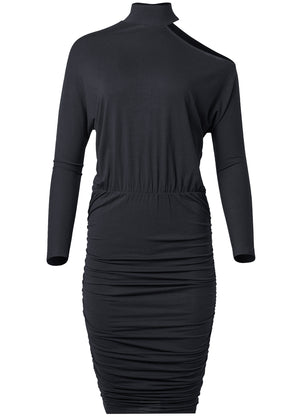 Ruched Midi Dress  - Black - thumbnail-6