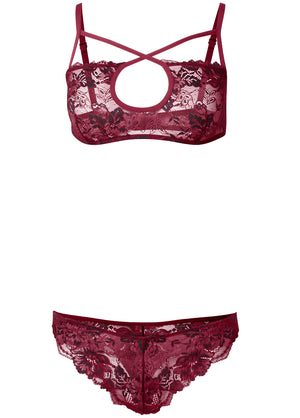 Keyhole bra set - Burgundy - thumbnail-5