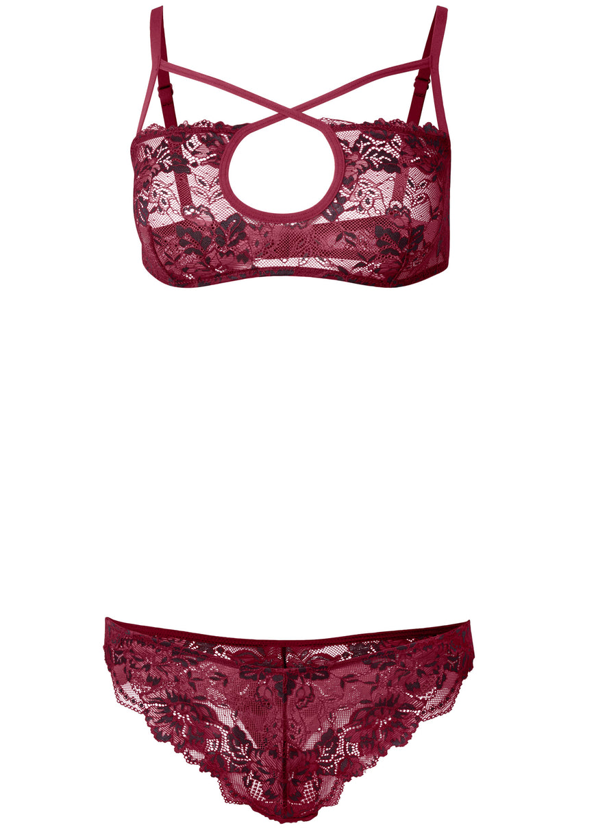 Keyhole bra set - Burgundy