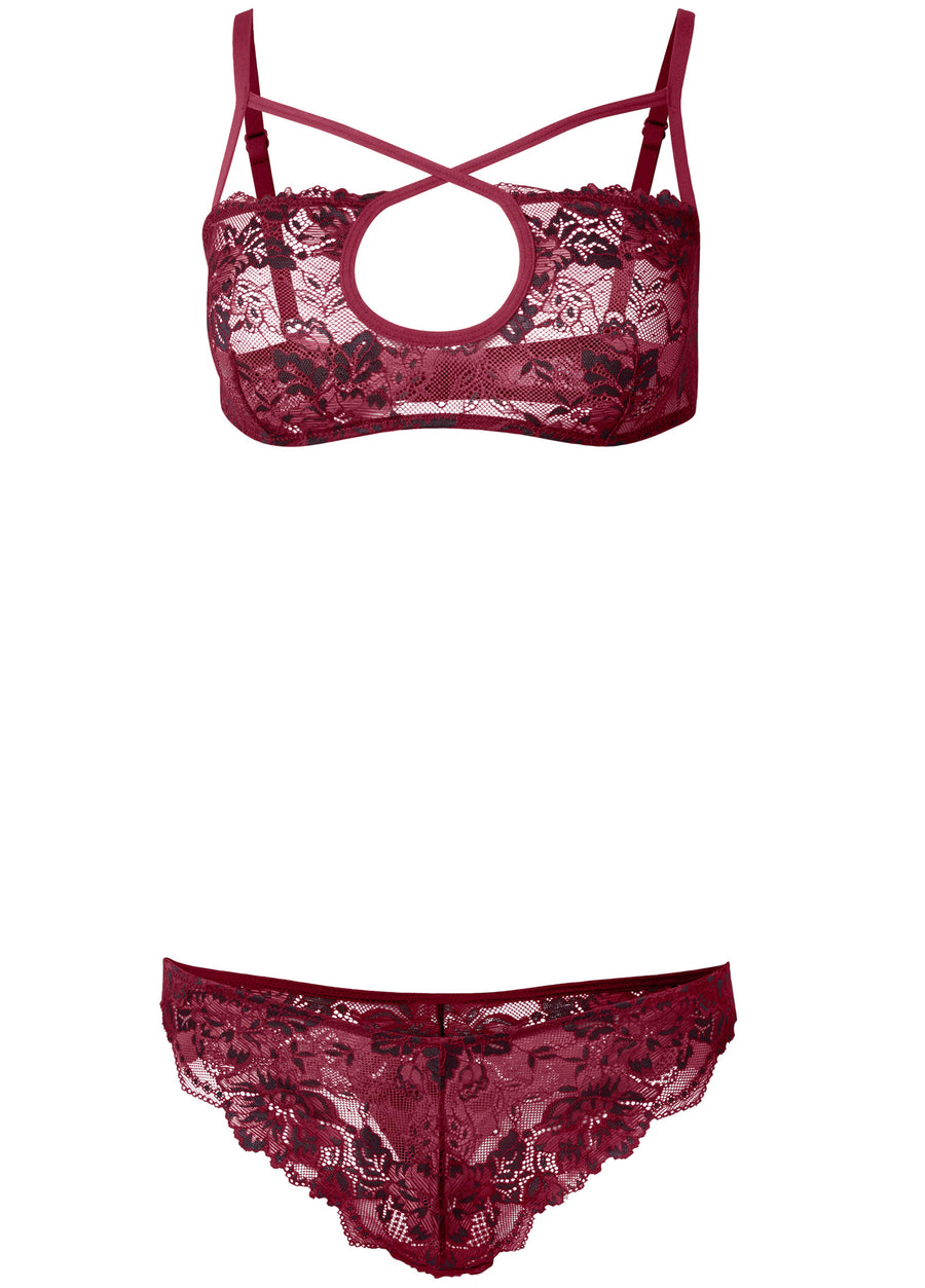 Keyhole Bra Set - Burgundy