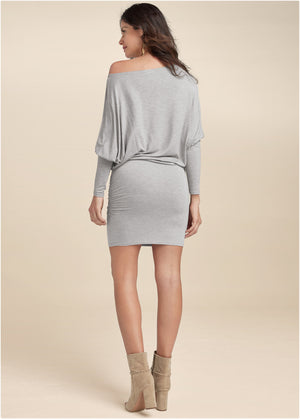 Off-Shoulder Dress - Heather Grey - thumbnail-3