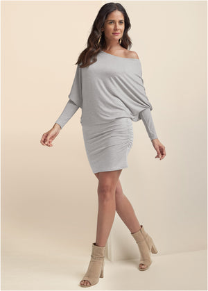 Off-Shoulder Dress - Heather Grey - thumbnail-2