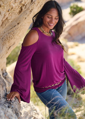 Cold-Shoulder Blouson Top - Dark Purple - thumbnail-6