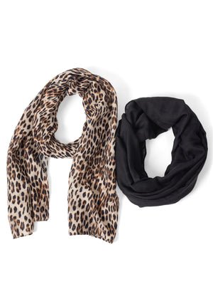 Leopard Scarf Set - Black Multi - thumbnail-1