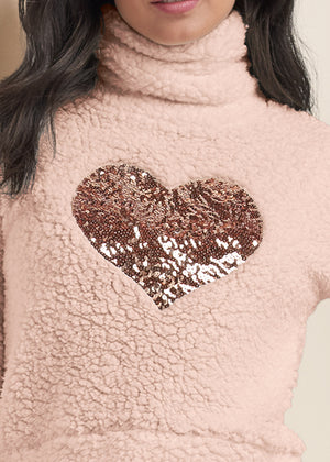 Heart Sherpa Sweatshirt  - Peach Blush - thumbnail-4