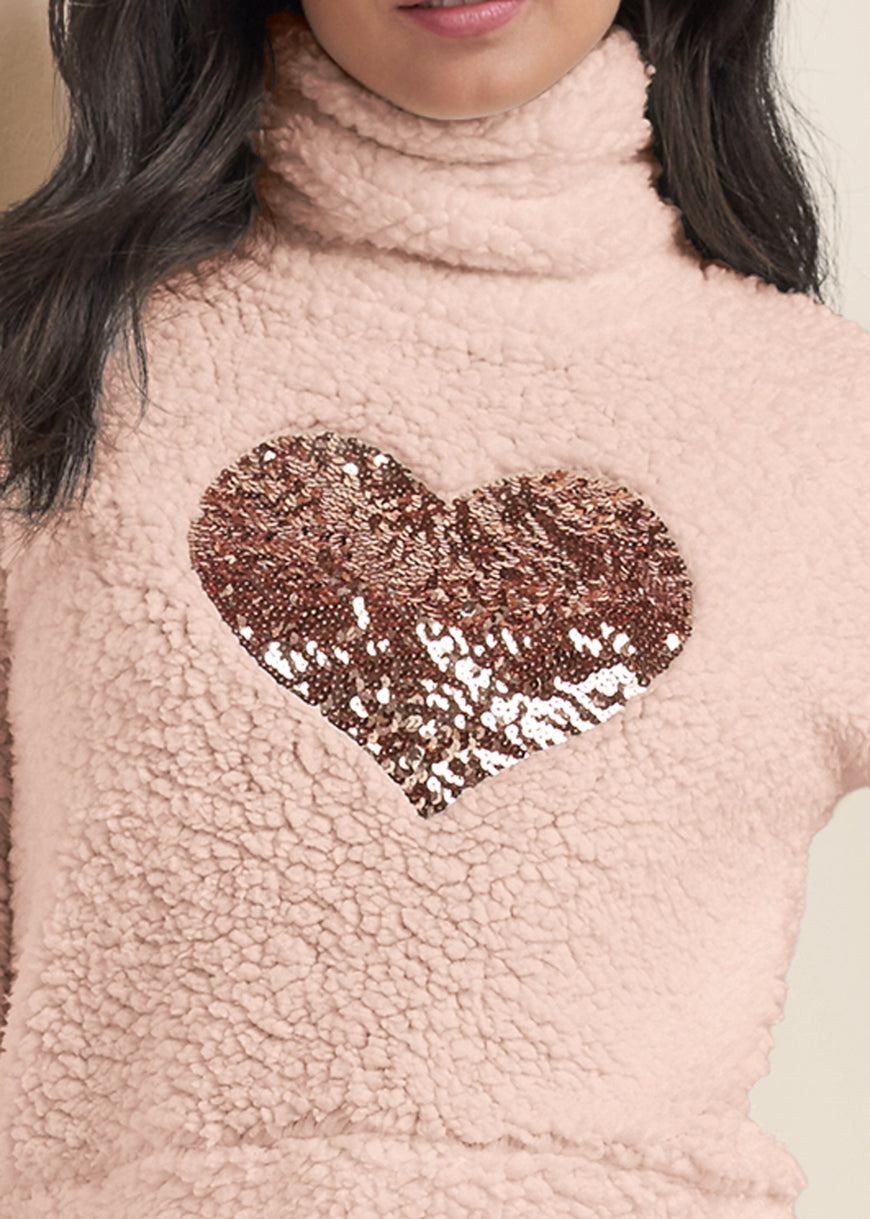 Heart sherpa sweatshirt  - Peach Blush