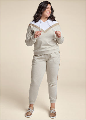 Sequin Stripe Pant Set  - Heathered Oatmeal - thumbnail-7