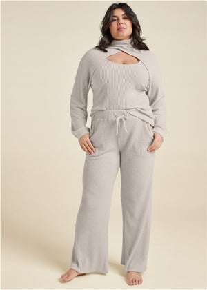 Brushed Waffle Lounge Pants - Oatmeal - thumbnail-8