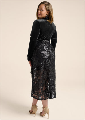 Sequin Lace High-Low Dress - Black - thumbnail-8