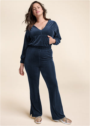 Ribbed Velvet Pant Set - Navy - thumbnail-8