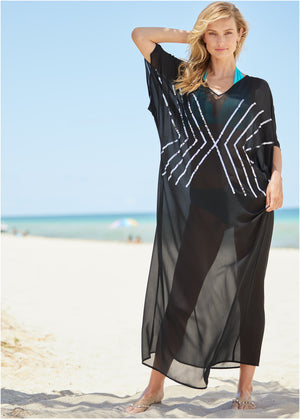 Sequin Maxi Caftan - Black Beauty - thumbnail-1