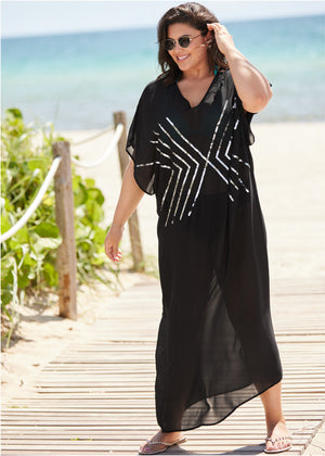 Sequin Maxi Caftan - Black Beauty - thumbnail-5