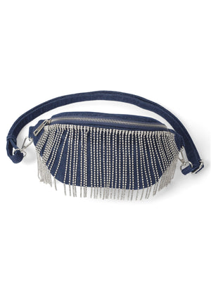 Rhinestone Fringe Fanny Pack - Denim Blue - thumbnail-1