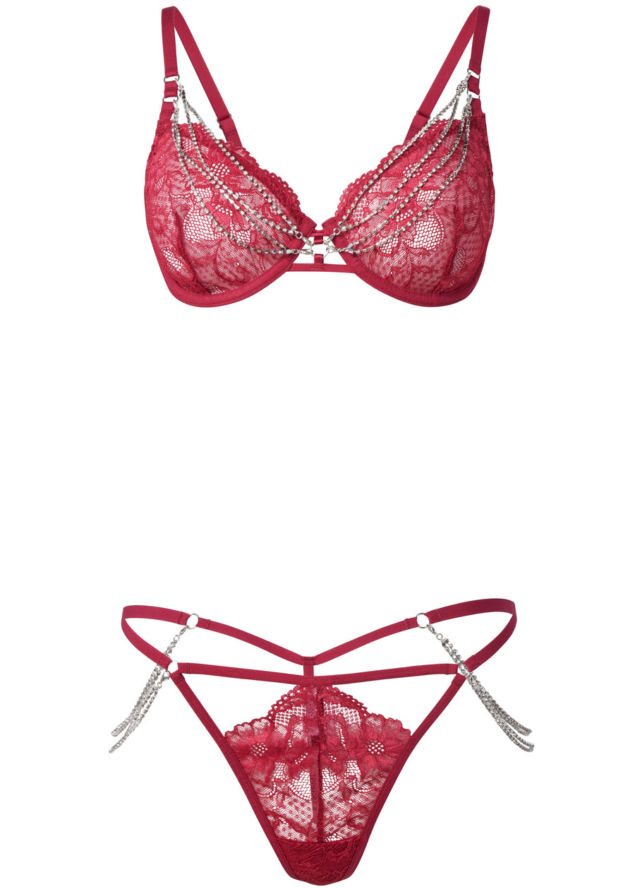 Removable chain bra set - Burgundy