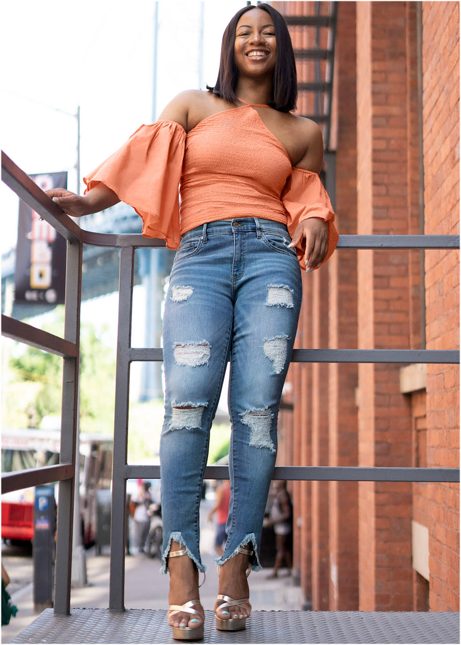 Smocked Fitted Top - Orange