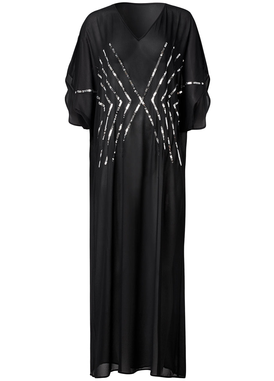 Sequin Maxi Caftan - Black Beauty