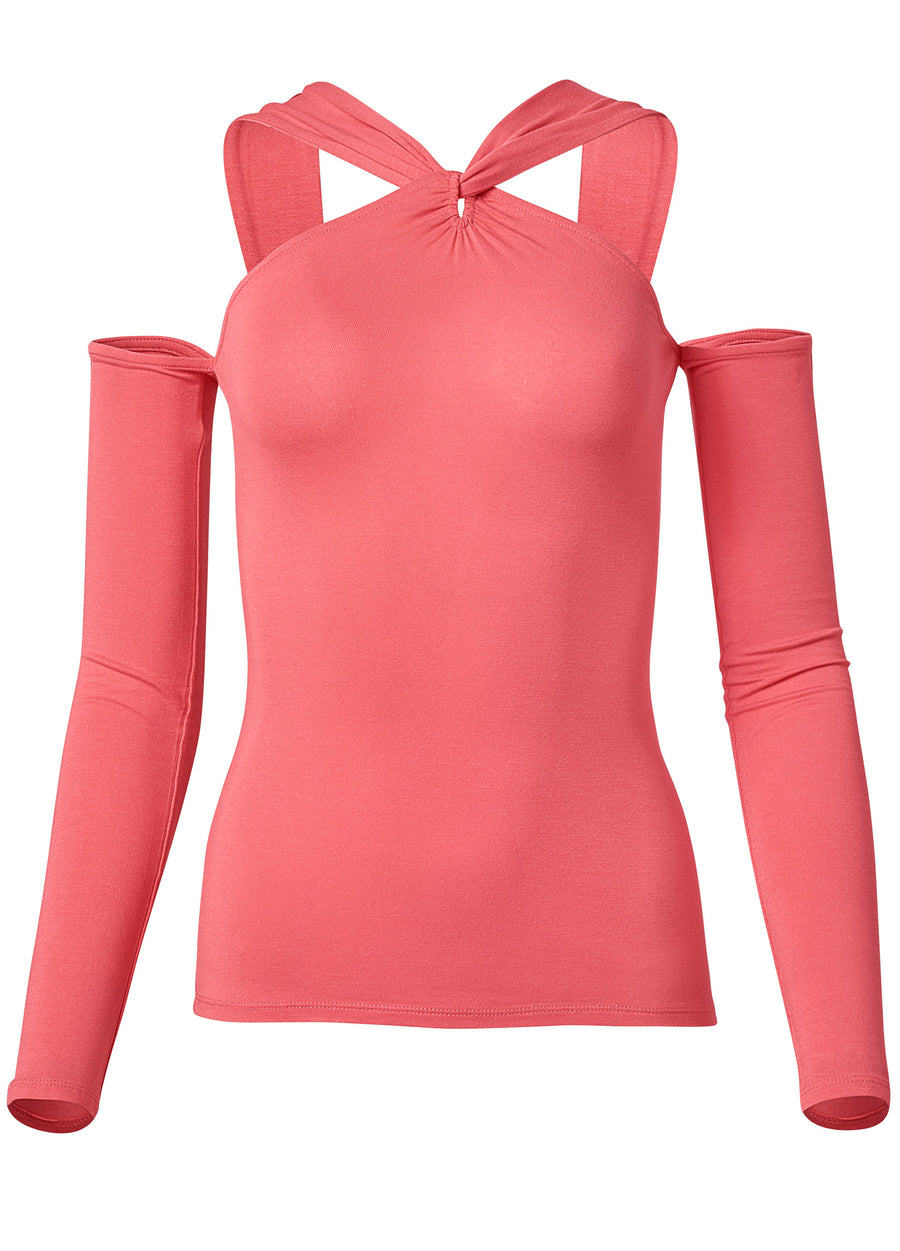 Cold-Shoulder Long Sleeve Top - Sugar Coral