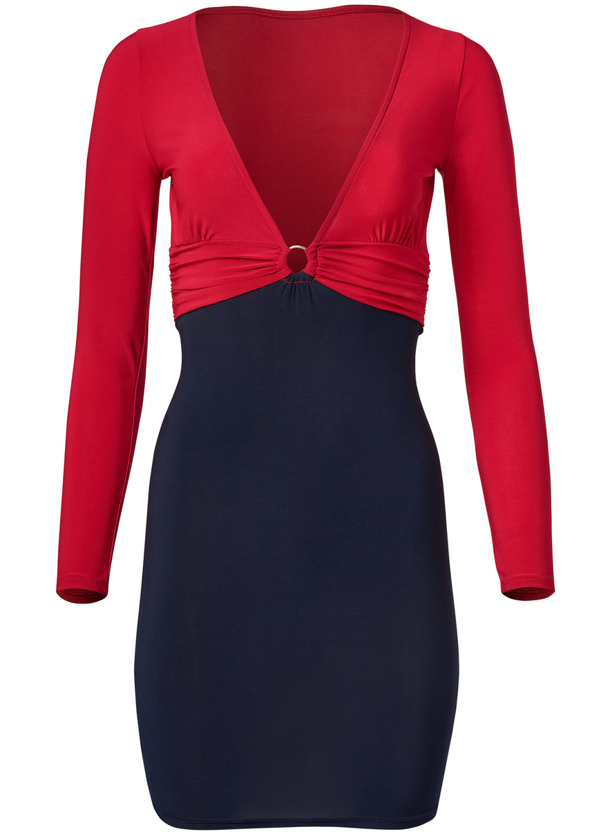 Robe moulante color block - Rouge et Bleu