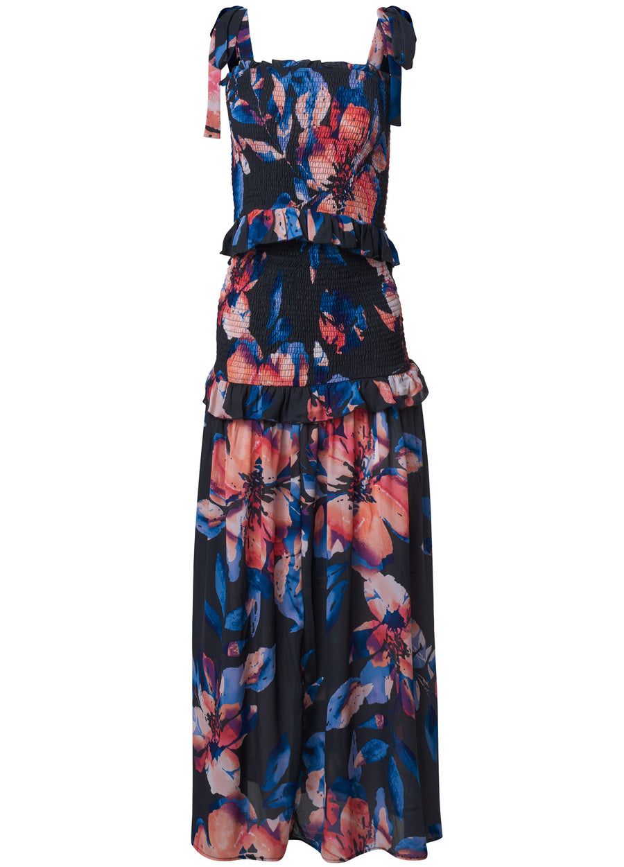 Robe smockée à imprimé fleuri - Black Multi