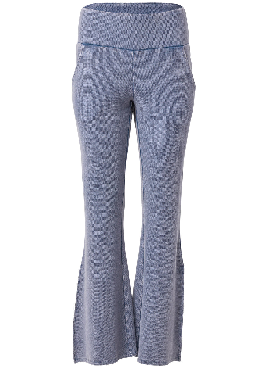 Washed Slit Flare Leg Pants - Dark Blue