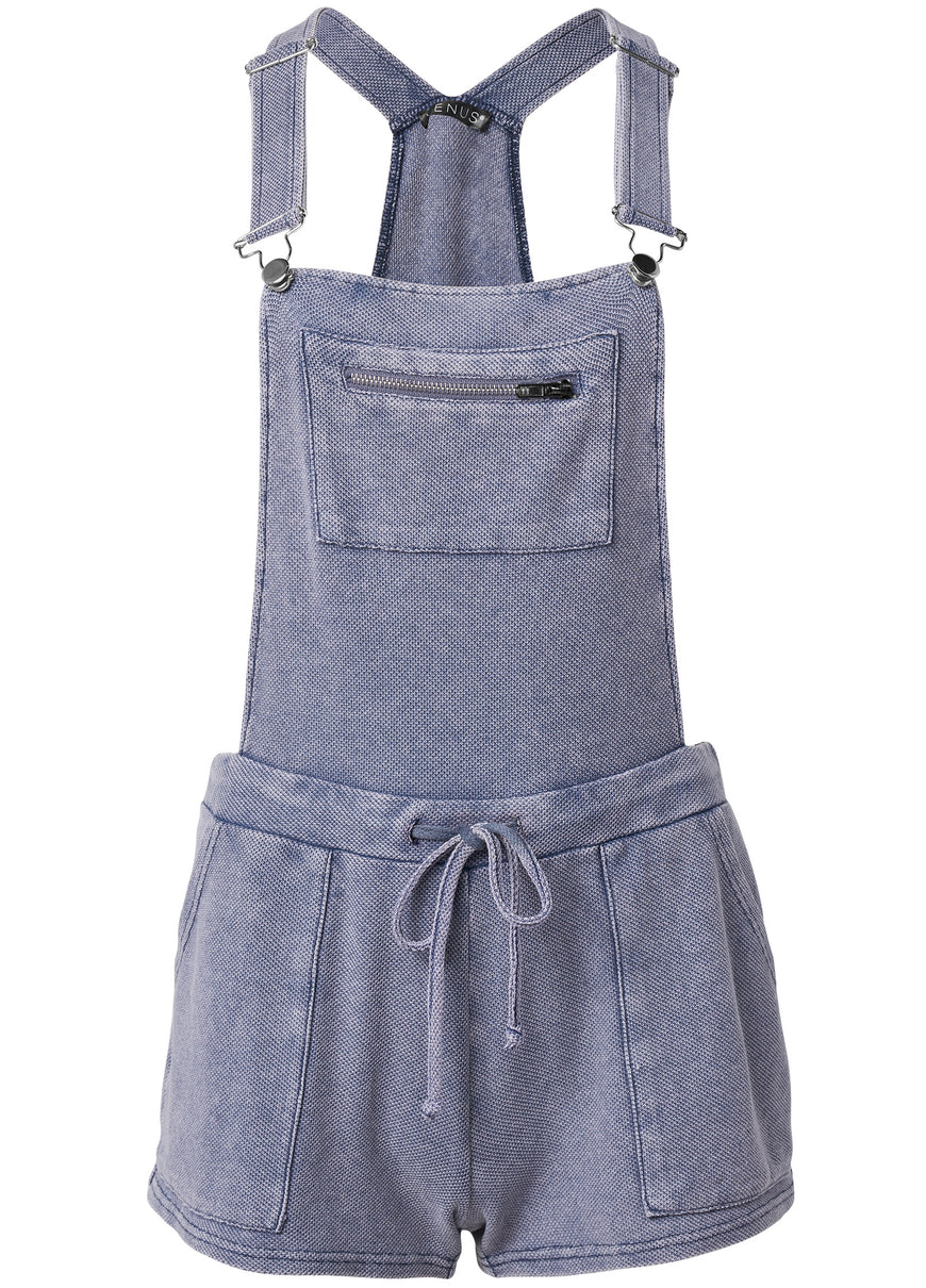 Washed textured overalls  - Dark Blue