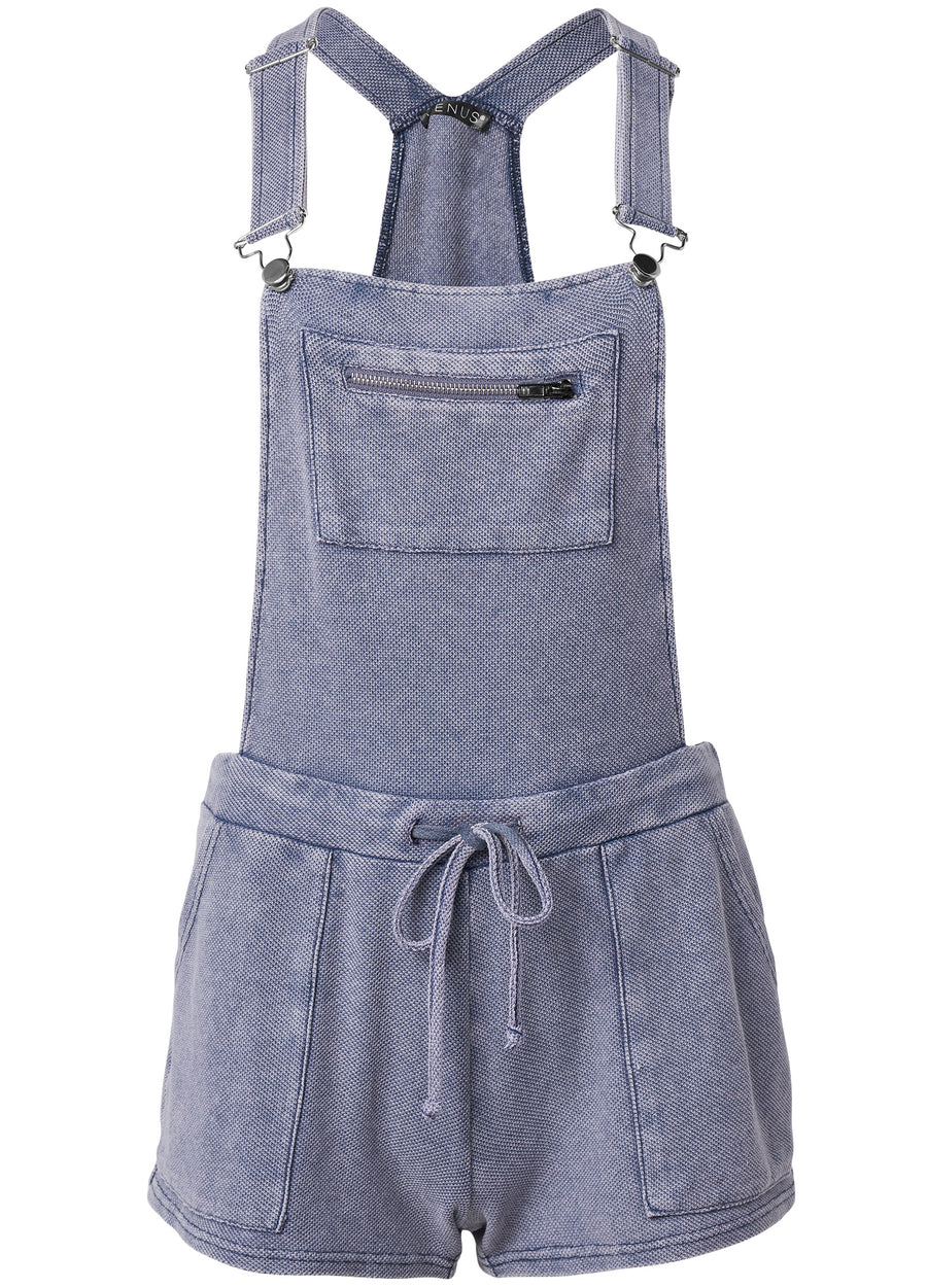 Washed Textured Overalls  - Dark Blue