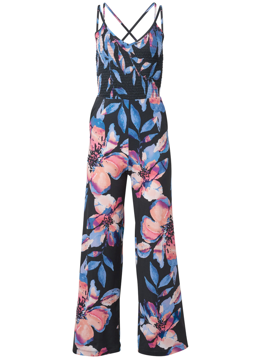 Tropical Print Jumpsuit  - Black Multi