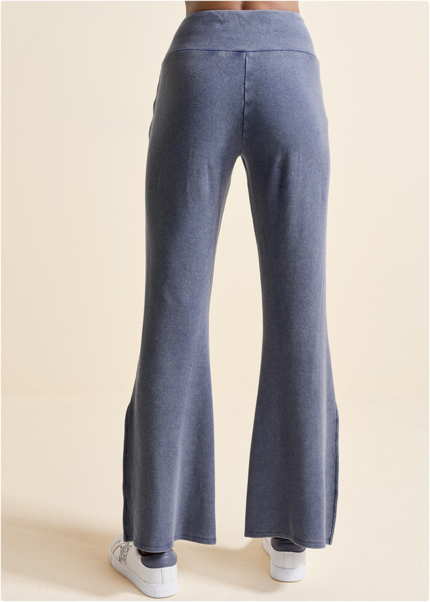 Washed Slit Flare Leg Pants - Dark Blue